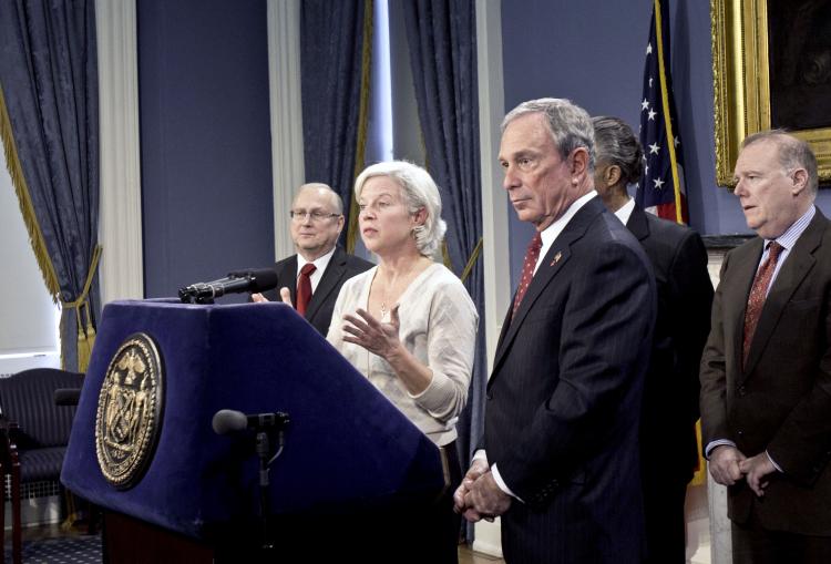 Deputy Mayor of Health and Human Services Linda Gibbs joined Mayor Michael Bloomberg at City Hall on Tuesday to discuss revisions to the juvenile justice system. (Phoebe Zheng/The Epoch Times) Deputy Mayor of Health and Human Services Linda Gibbs joined Mayor Michael Bloomberg at City Hall on Tuesday to discuss revisions to the juvenile justice system. (Phoebe Zheng/The Epoch Times)