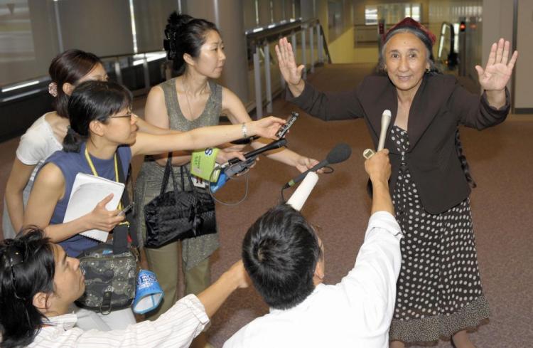 President of the World Uyghur Congress, Rebiya Kadeer (R) arriving in Tokyo on her way to Australia to speak at the Melbourne International Film Festival (MIFF). Pressure from the Chinese Consulate to remove a documentary about her life from the Festival program failed but the actions have raised concerns about freedom of speech. (Toshifumi Kitamura/AFP/Getty Images) President of the World Uyghur Congress, Rebiya Kadeer (R) arriving in Tokyo on her way to Australia to speak at the Melbourne International Film Festival (MIFF). Pressure from the Chinese Consulate to remove a documentary about her life from the Festival program failed but the actions have raised concerns about freedom of speech. (Toshifumi Kitamura/AFP/Getty Images)