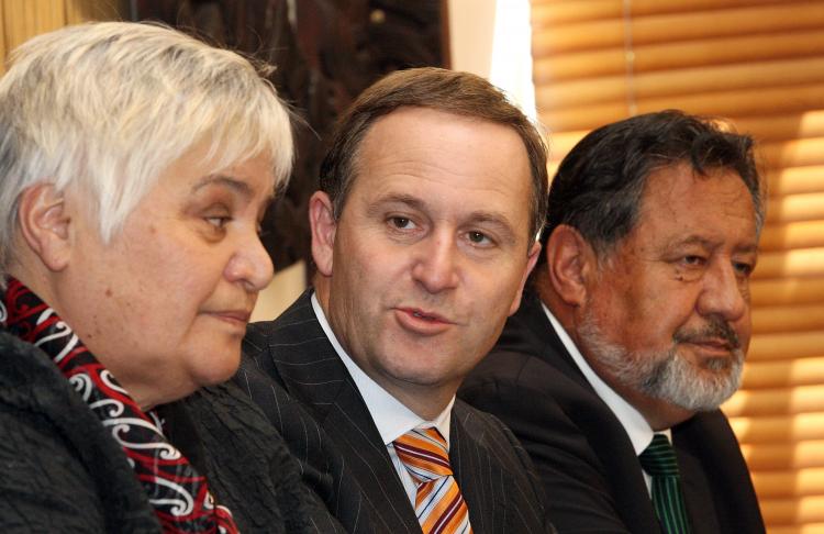New Zealand Prime Minister elect John Key (C) speaks with Maori Party co-leaders Tariana Turia (L) and Dr. Pita Sharples (R) during a press conference at Parliament House November 16, 2008 in Wellington. (Marty Melville/Getty Images ) New Zealand Prime Minister elect John Key (C) speaks with Maori Party co-leaders Tariana Turia (L) and Dr. Pita Sharples (R) during a press conference at Parliament House November 16, 2008 in Wellington. (Marty Melville/Getty Images )