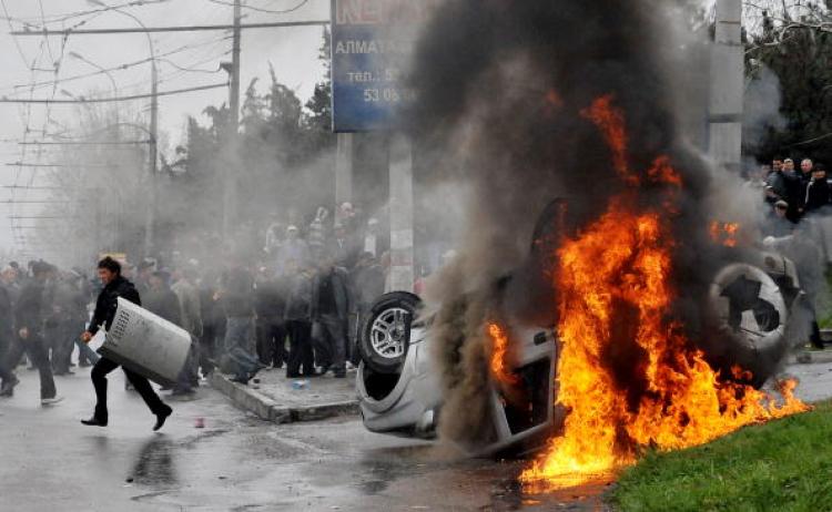Kyrgyz opposition supporters clash with police during an anti-government protest in Bishkek on April 7, 2010. (Vyacheslav Oseledko/AFP/Getty Images) Kyrgyz opposition supporters clash with police during an anti-government protest in Bishkek on April 7, 2010. (Vyacheslav Oseledko/AFP/Getty Images)