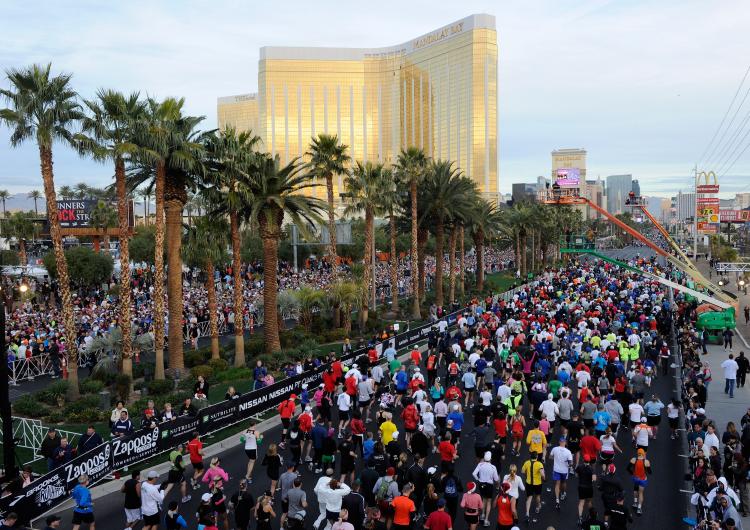Las Vegas Marathon: Runners fill the Las Vegas Strip at the start of the Zappos.com Rock 'n' Roll Las Vegas Marathon and Half-Marathon December 5, 2010 in Las Vegas, Nevada. The race benefits the Crohn's & Colitis Foundation of America. (Ethan Miller/Getty Images) Las Vegas Marathon: Runners fill the Las Vegas Strip at the start of the Zappos.com Rock 'n' Roll Las Vegas Marathon and Half-Marathon December 5, 2010 in Las Vegas, Nevada. The race benefits the Crohn's & Colitis Foundation of America. (Ethan Miller/Getty Images)