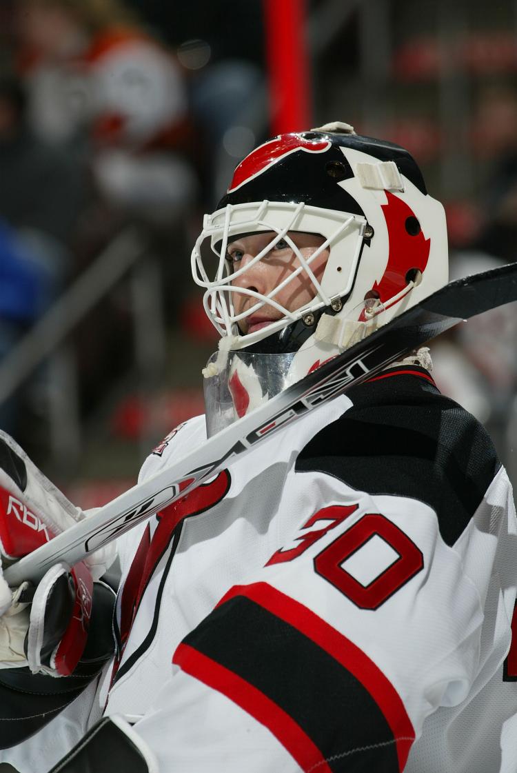 Devils goalie Martin Brodeur was relieved after his team nabbed its first win of the season. ( Len Redkoles/Getty Images) Devils goalie Martin Brodeur was relieved after his team nabbed its first win of the season. ( Len Redkoles/Getty Images)