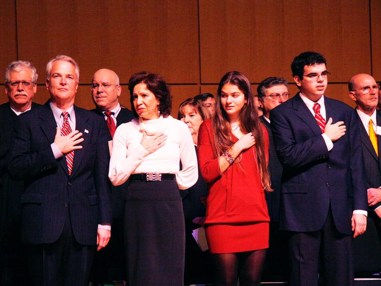 FAMILY: New York Congressman-elect Michael McMahon, New York Supreme court justice Judith McMahon, their daughter Julia and son Joseph at an the unofficial swearing-in ceremony on Staten Island Sunday. (Peter Wei/The Epoch Times) FAMILY: New York Congressman-elect Michael McMahon, New York Supreme court justice Judith McMahon, their daughter Julia and son Joseph at an the unofficial swearing-in ceremony on Staten Island Sunday. (Peter Wei/The Epoch Times)
