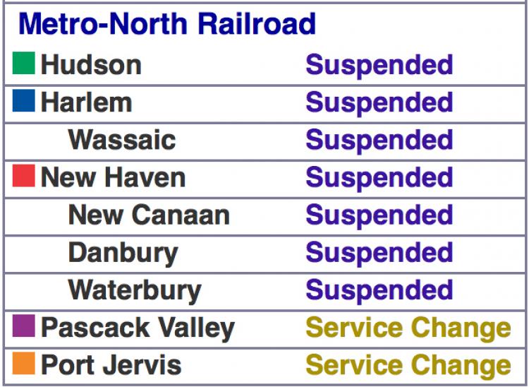 A screenshot of Metro-North Railroad's status on mta.info A screenshot of Metro-North Railroad's status on mta.info