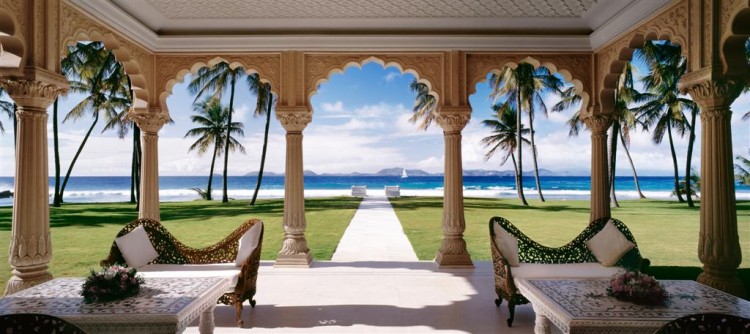 DREAMLAND: 'Private Residence, Mustique, West Indies,' Doug Patterson Architecture. This image shows the Mogul-style residence of Sergei Kauzov, who, according to Frances, had fallen in love with Christina Onassis when he was a young Russian naval officer. Christina's father did not approve of their marriage and gave Kauzov an oil tanker to go away. Kauzov built it into a fleet of oil tankers and became very wealthy. (Courtesy of Scott Frances) DREAMLAND: 'Private Residence, Mustique, West Indies,' Doug Patterson Architecture. This image shows the Mogul-style residence of Sergei Kauzov, who, according to Frances, had fallen in love with Christina Onassis when he was a young Russian naval officer. Christina's father did not approve of their marriage and gave Kauzov an oil tanker to go away. Kauzov built it into a fleet of oil tankers and became very wealthy. (Courtesy of Scott Frances)