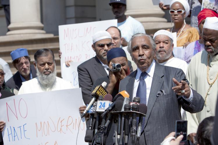 FREEDOM OF RELIGION: U.S. Rep. Charles Rangel (D-N.Y.) joined a rally on the steps of City Hall on Wednesday in support of the construction of Park51, citing Muslims' right to practice their faith as a freedom guaranteed in the U.S. Constitution. (The Epoch Times) FREEDOM OF RELIGION: U.S. Rep. Charles Rangel (D-N.Y.) joined a rally on the steps of City Hall on Wednesday in support of the construction of Park51, citing Muslims' right to practice their faith as a freedom guaranteed in the U.S. Constitution. (The Epoch Times)