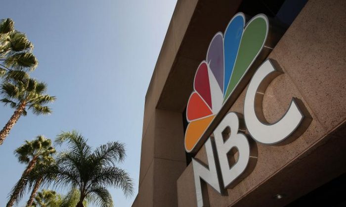 The NBC peacock logo on the NBC studios building in Burbank, California.  (David McNew/Getty Images)