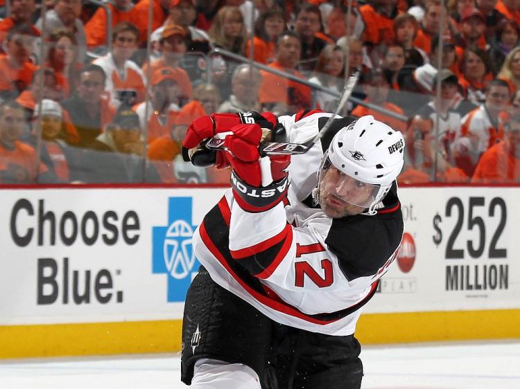 GOAL: Brian Rolston of the New Jersey Devils scored the winning goal in the second period against the New York Rangers on Thursday. (Bruce Bennett/Getty Images ) GOAL: Brian Rolston of the New Jersey Devils scored the winning goal in the second period against the New York Rangers on Thursday. (Bruce Bennett/Getty Images )