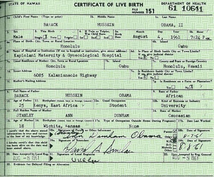 President Barack Obama's long form birth certificate. (The White House) President Barack Obama's long form birth certificate. (The White House)