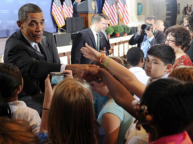 President Barack Obama shakes hands with students after his second annual Back-to-School speech on September 14, 2010 at the Julia R. Masterman Laboratory and Demonstration School in Philadelphia, Pennsylvania. (Tim Sloan/AFP/Getty Images) President Barack Obama shakes hands with students after his second annual Back-to-School speech on September 14, 2010 at the Julia R. Masterman Laboratory and Demonstration School in Philadelphia, Pennsylvania. (Tim Sloan/AFP/Getty Images)