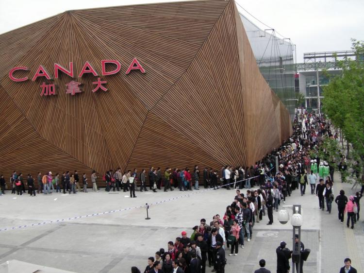 Crowds line up outside the Canada Pavilion at Expo 2010 in Shanghai. The expo, the biggest in history, runs from May 1 to Oct. 31. (Department of Canadian Heritage) Crowds line up outside the Canada Pavilion at Expo 2010 in Shanghai. The expo, the biggest in history, runs from May 1 to Oct. 31. (Department of Canadian Heritage)