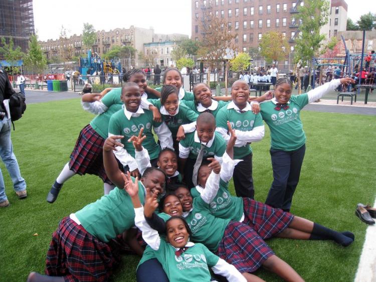 Students at P.S./M.S. 394K enjoy a new playground at their school in Crown Heights Brooklyn, the students helped to design the new playground, which is used by students during recess and is also available to the local community for exercise and recreation (The Epoch Times) Students at P.S./M.S. 394K enjoy a new playground at their school in Crown Heights Brooklyn, the students helped to design the new playground, which is used by students during recess and is also available to the local community for exercise and recreation (The Epoch Times)
