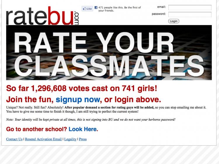 The new RateBU website ranks Boston University girls against one another based on their attractiveness. (Screenshot of RateBU.com) The new RateBU website ranks Boston University girls against one another based on their attractiveness. (Screenshot of RateBU.com)