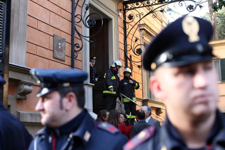 Rome explosions: Carabinieri police stand in front of the Chilean Embassy were a parcel bomb exploded earlier on December 23, 2010 in Rome, Italy. (Franco Origlia/Getty Images) Rome explosions: Carabinieri police stand in front of the Chilean Embassy were a parcel bomb exploded earlier on December 23, 2010 in Rome, Italy. (Franco Origlia/Getty Images)