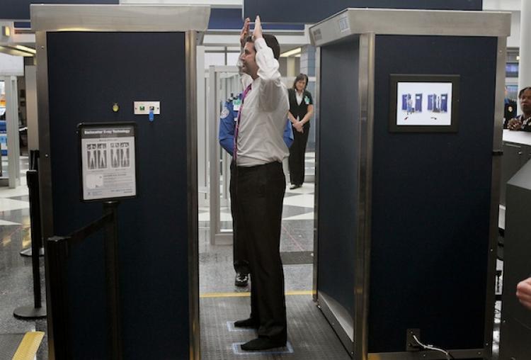 The Transportation Security Administration (TSA) full-body scanner at O'Hare International Airport on March 15, in Chicago, Illinois. Japan began testing its first trials of an  full body anti-terrorism scanner at Narita International Airport on Monday. (Scott Olson/Getty Images)