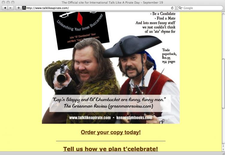 Screenshot of 'Talk Like a Pirate Day' homepage. The parody holiday has become somewhat of a hit in the international and online community. (The Epoch Times) Screenshot of 'Talk Like a Pirate Day' homepage. The parody holiday has become somewhat of a hit in the international and online community. (The Epoch Times)