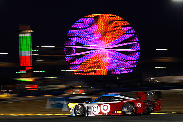 Rolex 24 At Daytona The #01 Telmex-Ganassi of Scott Pruett was second and closing on its sister car, the #02, just after nine hour into the 2012 Rolex 24 at Daytona. (John Harrelson/Getty Images)
