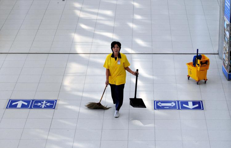 A worker cleans the international arrival lounge after anti-government protesters left Suvarnabhumi international airport in Bangkok on December 3, 2008. (SAEED KHAN/AFP/Getty Images) A worker cleans the international arrival lounge after anti-government protesters left Suvarnabhumi international airport in Bangkok on December 3, 2008. (SAEED KHAN/AFP/Getty Images)