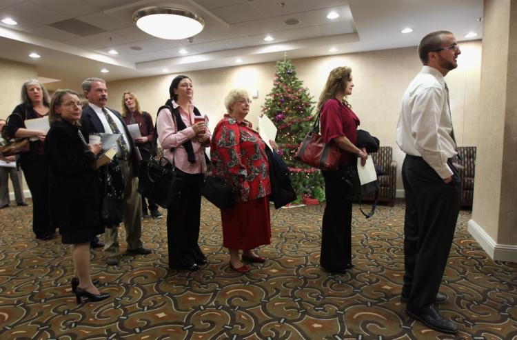 Job seekers stand in line at a career fair December 2, 2010 in Denver, Colorado. (John Moore/Getty Images) Job seekers stand in line at a career fair December 2, 2010 in Denver, Colorado. (John Moore/Getty Images)