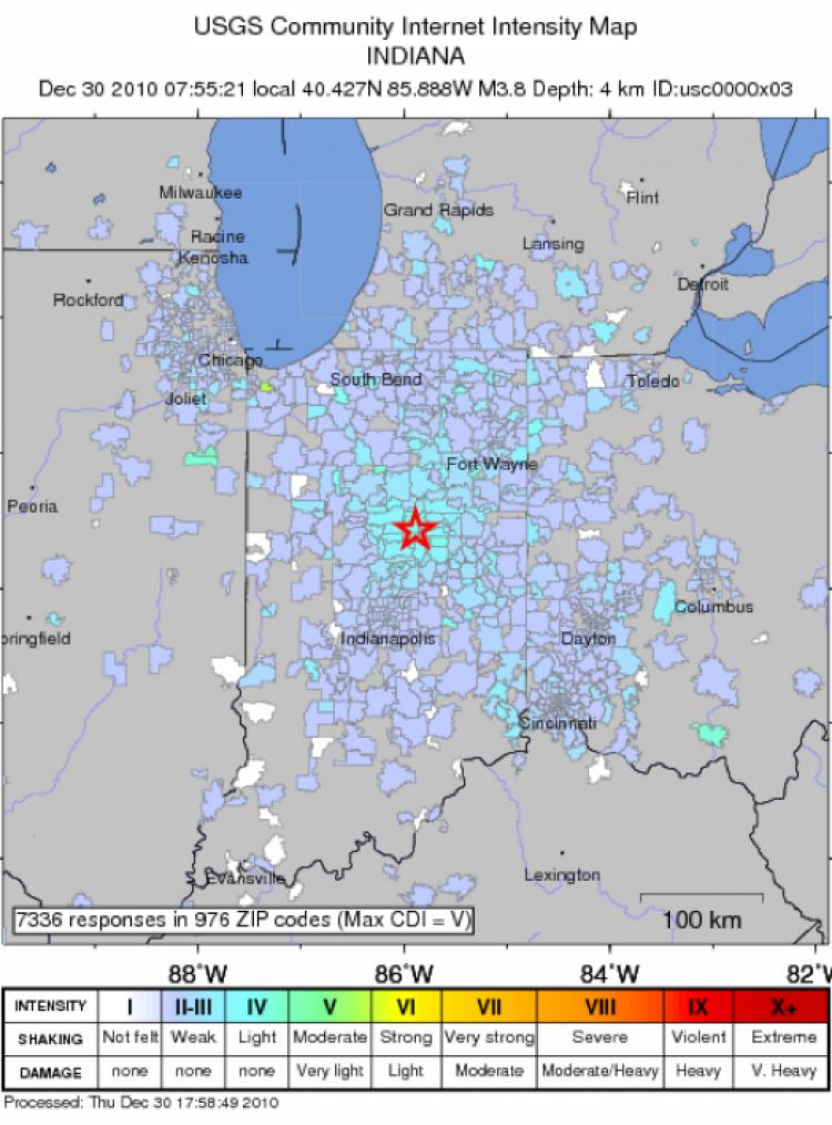Earthquake in Indiana: U.S. Geological Survey's Community Internet Intensity Map (U.S. Geological Survey) Earthquake in Indiana: U.S. Geological Survey's Community Internet Intensity Map (U.S. Geological Survey)