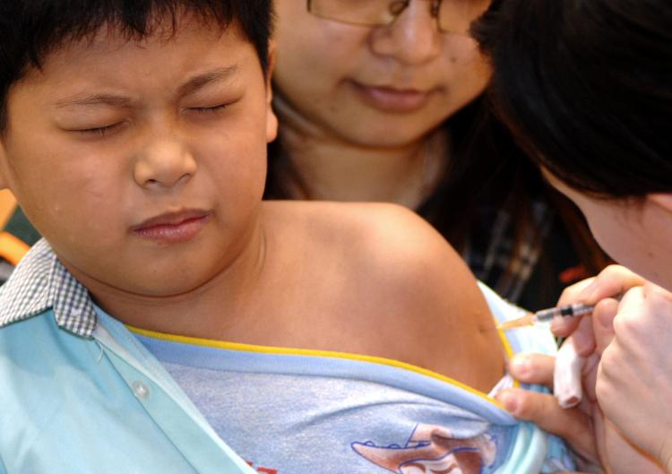 FLU JAB: A boy receives an injection of swine flu vaccine. FLU JAB: A boy receives an injection of swine flu vaccine.