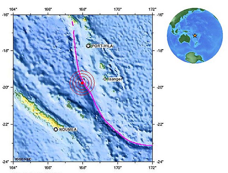 Vanuatu earthquake: The earthquake location map on Dec. 25 at 13:16 UTC time, or 8:15am EST. (USGS.gov) Vanuatu earthquake: The earthquake location map on Dec. 25 at 13:16 UTC time, or 8:15am EST. (USGS.gov)