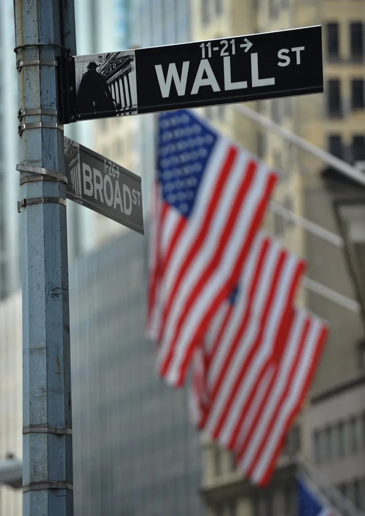 Street signs at the corner of Wall and Broad streets at the New York Stock Exchange on Aug. 8, 2011. (Stan Honda/Getty Images)