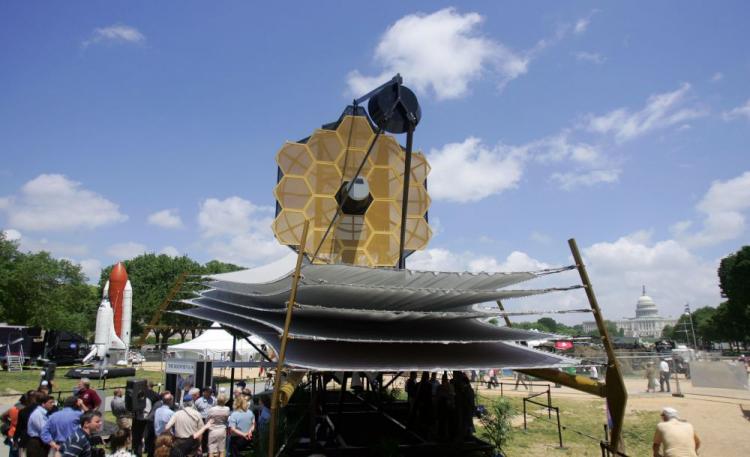 A full scale model of the James Webb Space Telescope sits on the National Mall outside the Smithsonian Air and Space Museum 10 May, 2007 in Washington, DC. (Tim Sloan/AFP/Getty Images) A full scale model of the James Webb Space Telescope sits on the National Mall outside the Smithsonian Air and Space Museum 10 May, 2007 in Washington, DC. (Tim Sloan/AFP/Getty Images)
