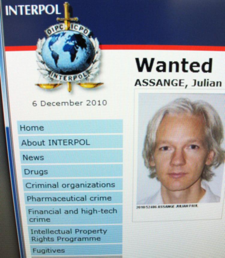 A detail from the Interpol website showing the appeal for the arrest of the editor-in-chief of the Wikileaks whistleblowing website, Julian Assange on December 6, 2010. (Getty Images) A detail from the Interpol website showing the appeal for the arrest of the editor-in-chief of the Wikileaks whistleblowing website, Julian Assange on December 6, 2010. (Getty Images)