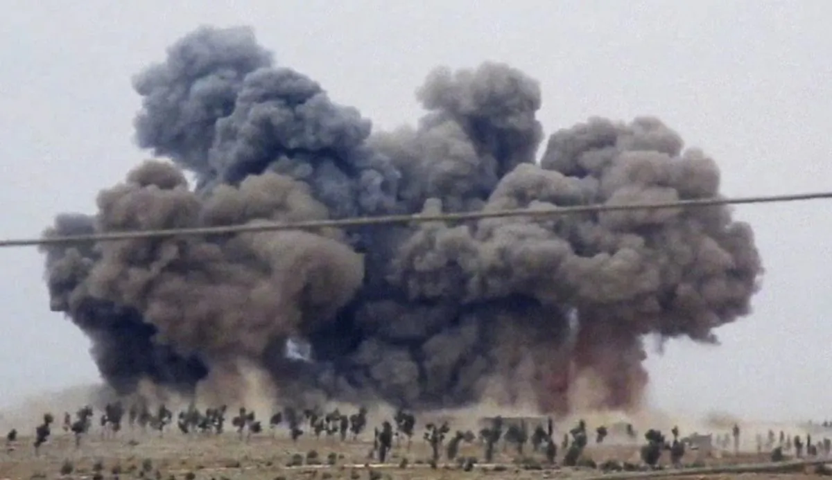 Smoke rises after airstrikes in Kafr Nabel of the Idlib Province, western Syria, on Oct. 1, 2015. (Hadi Al-Abdallah via AP)