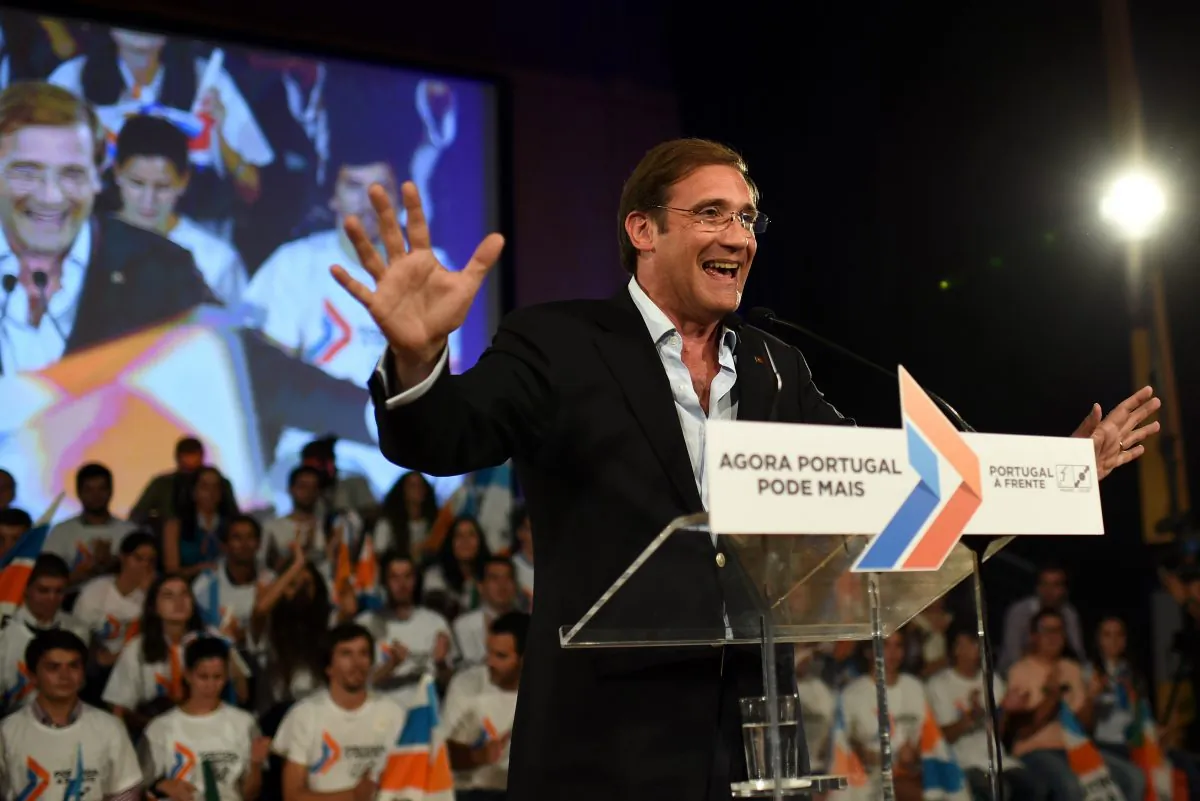 Social Democratic Party's leader and current Portuguese Prime Minister Pedro Passos Coelho at a political rally for the upcoming Oct. 5, 2015, government election, in Braga, on Sept. 27, 2015. (Francisco Leong/AFP/Getty Images)