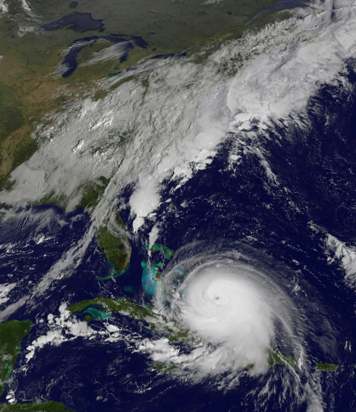 This satellite image taken Thursday, Oct. 1, 2015 at 9:37 a.m. EDT, and released by the National Oceanic and Atmospheric Administration (NOAA), shows Hurricane Joaquin. (NOAA via AP)