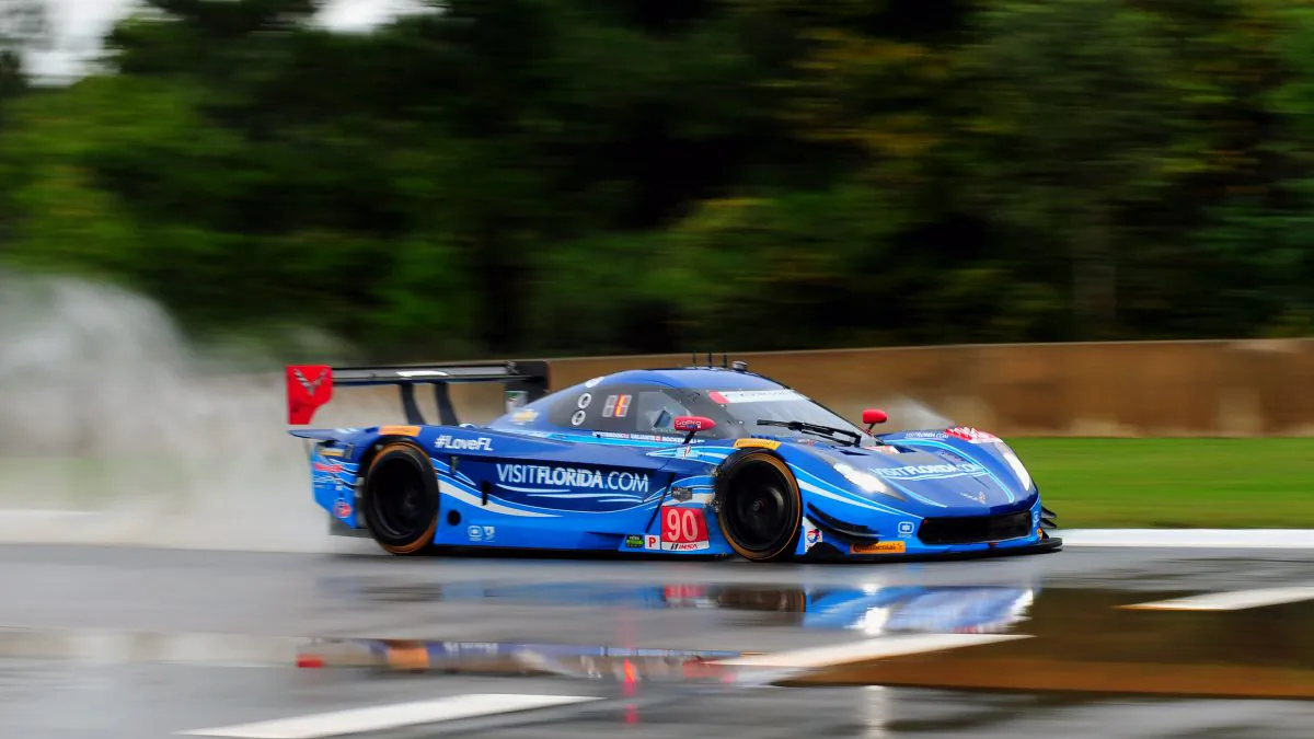 Richard Westbrook put the #90 VisitFlorida Coyote-Corvette on the pole for Petit Le Mans. (Bill Kent/Epoch Times)