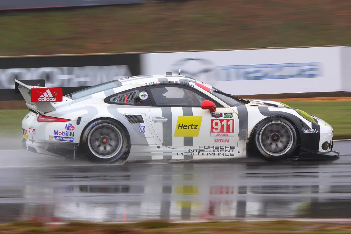 The GT Le Mans-class Porsche North America #911 RSR driven by Patrick Pilet, Richard Lietz, and Nick Tandy won overall at Petit Le Mans. (Chris Jasurek/Epoch Times)