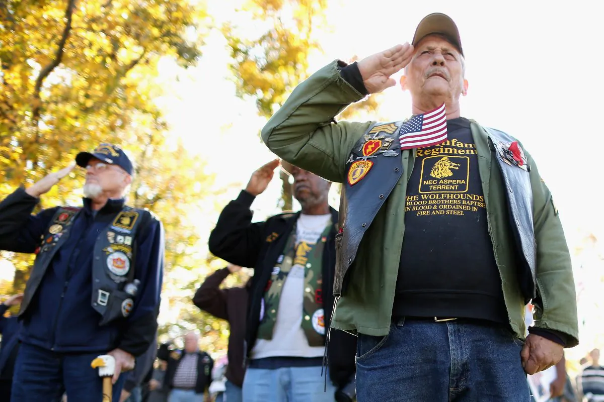 Vietnam War veterans salute at the Vietnam Veterans Memorial on the National Mall  in Washington on Nov. 11, 2013.  (Chip Somodevilla/Getty Images)