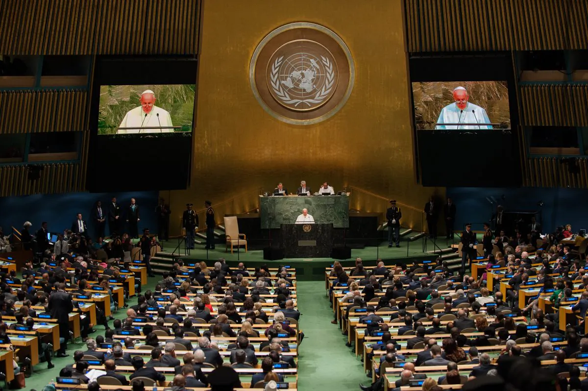 Pope Francis addresses the U.N. General Assembly in New York City on Sept. 25, 2015. (Bryan Thomas/Getty Images)