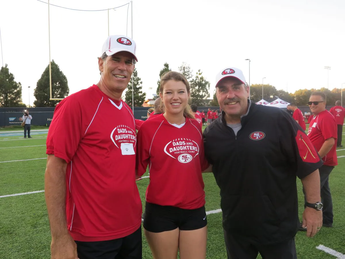 Retired San Francisco 49ers quarterback Steve Bono, his daughter Sophia, and 49ers head coach Jim Tomsula. (Courtesy of Lina Broydo)
