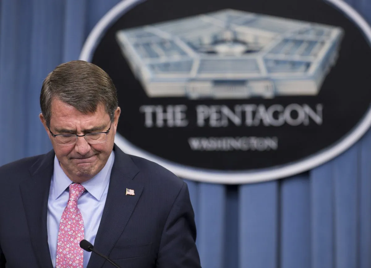 US Secretary of Defense Ashton Carter speaks about Russian airstrikes in Syria during a press briefing at the Pentagon in Washington, DC, September 30, 2015. (Saul Loeb/AFP/Getty Images)