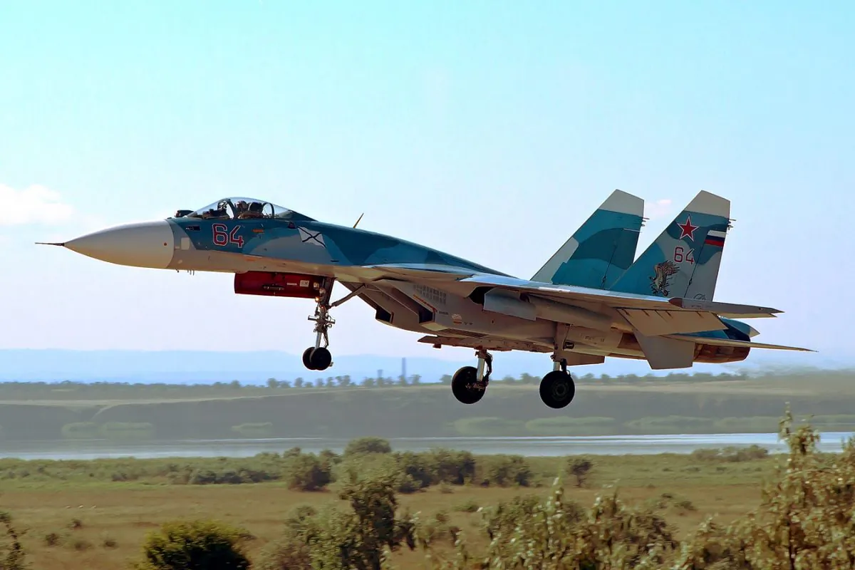 This photo, taken in 2010 at the Novofyodorovka airbase in eastern Crimea, shows a Russian Navy Su-33 fighter jet. (Igor Bubin/GFDL 1.2)