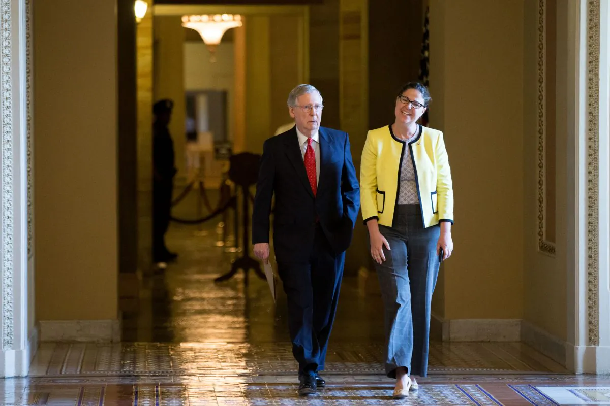 Senate Majority Leader Mitch McConnell, R-Ky., heads into the Senate chamber on Capitol Hill, on July 26, 2015. (AP Photo/Andrew Harnik)