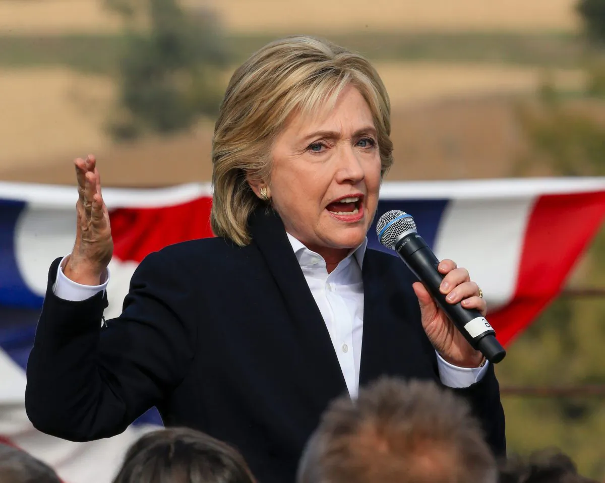 Democratic presidential candidate Hillary Clinton speaks during a campaign stop at the Westfair Amphitheater in Council Bluffs, Iowa, Oct. 7, 2015. (AP Photo/Nati Harnik)