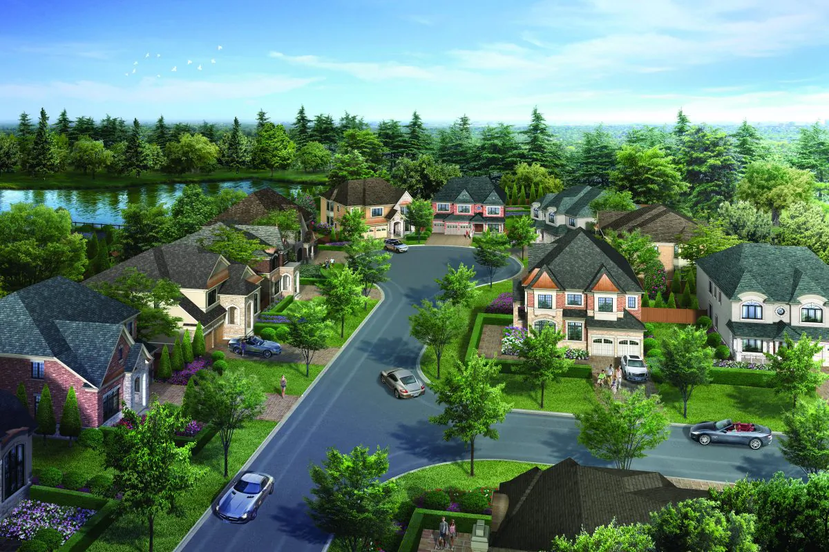 Rendering of a streetscape in The Enclave, a new phase at CountryWide's Upper Thornhill Estates community in Vaughan, Ontario. (Courtesy of CountryWide)