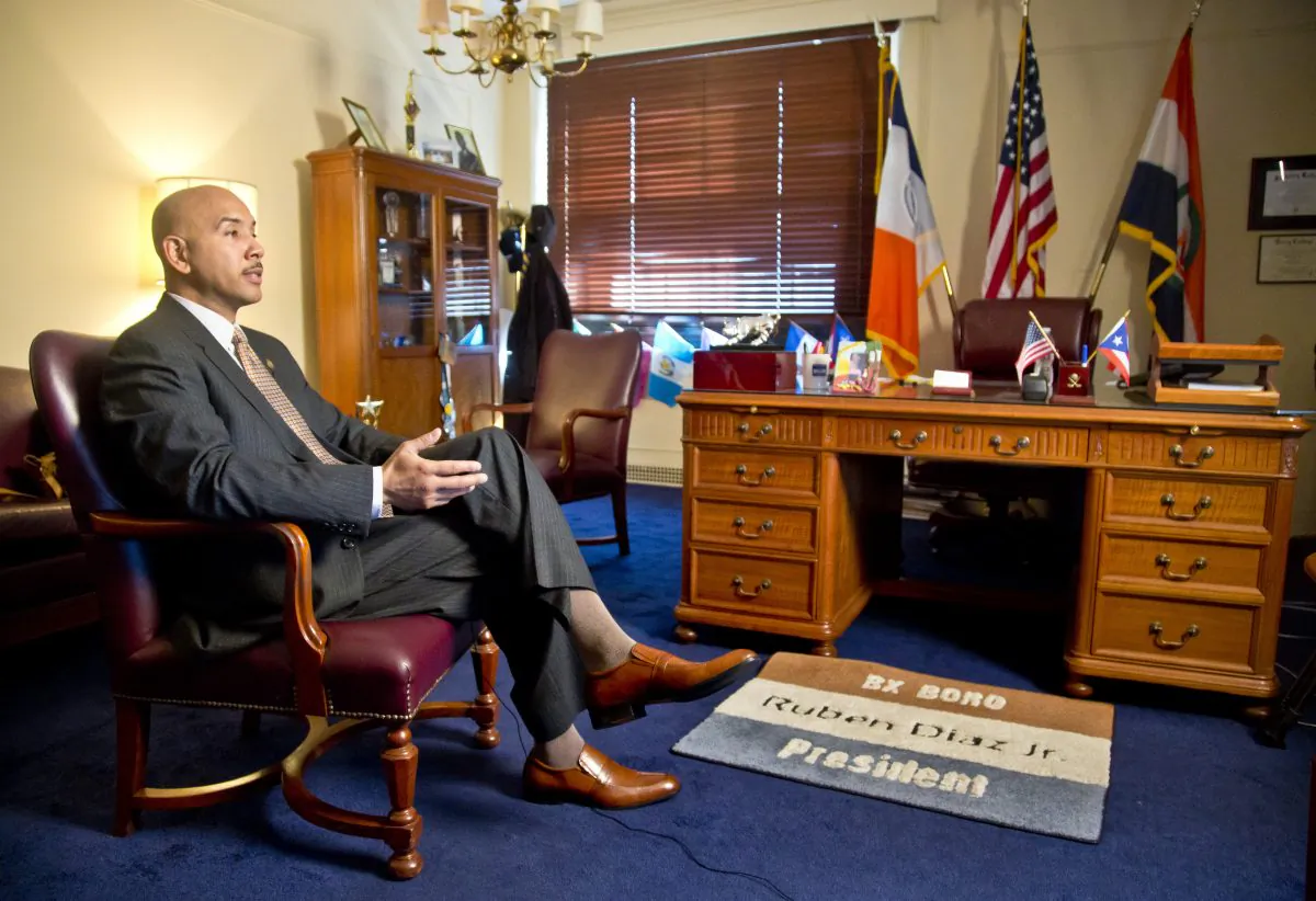 Bronx Borough President Rubén Díaz in his office in the Bronx, New York on Jan. 8, 2015.  (AP Photo/Bebeto Matthews)