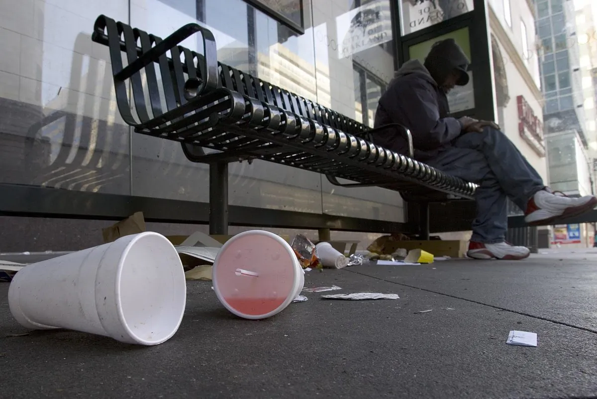 Used styrofoam cups on street  in Oakland, Calif., in this file photo. (David Paul Morris/Getty Images)