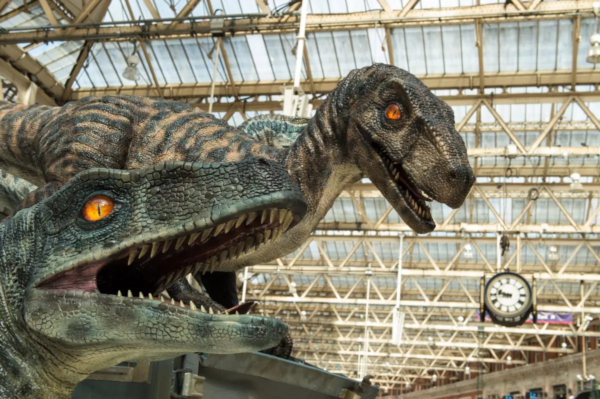 Dinosaurs during the 'Jurassic World' take over at Waterloo Station on June 8, 2015 in London, England. (Ian Gavan/Getty Images)