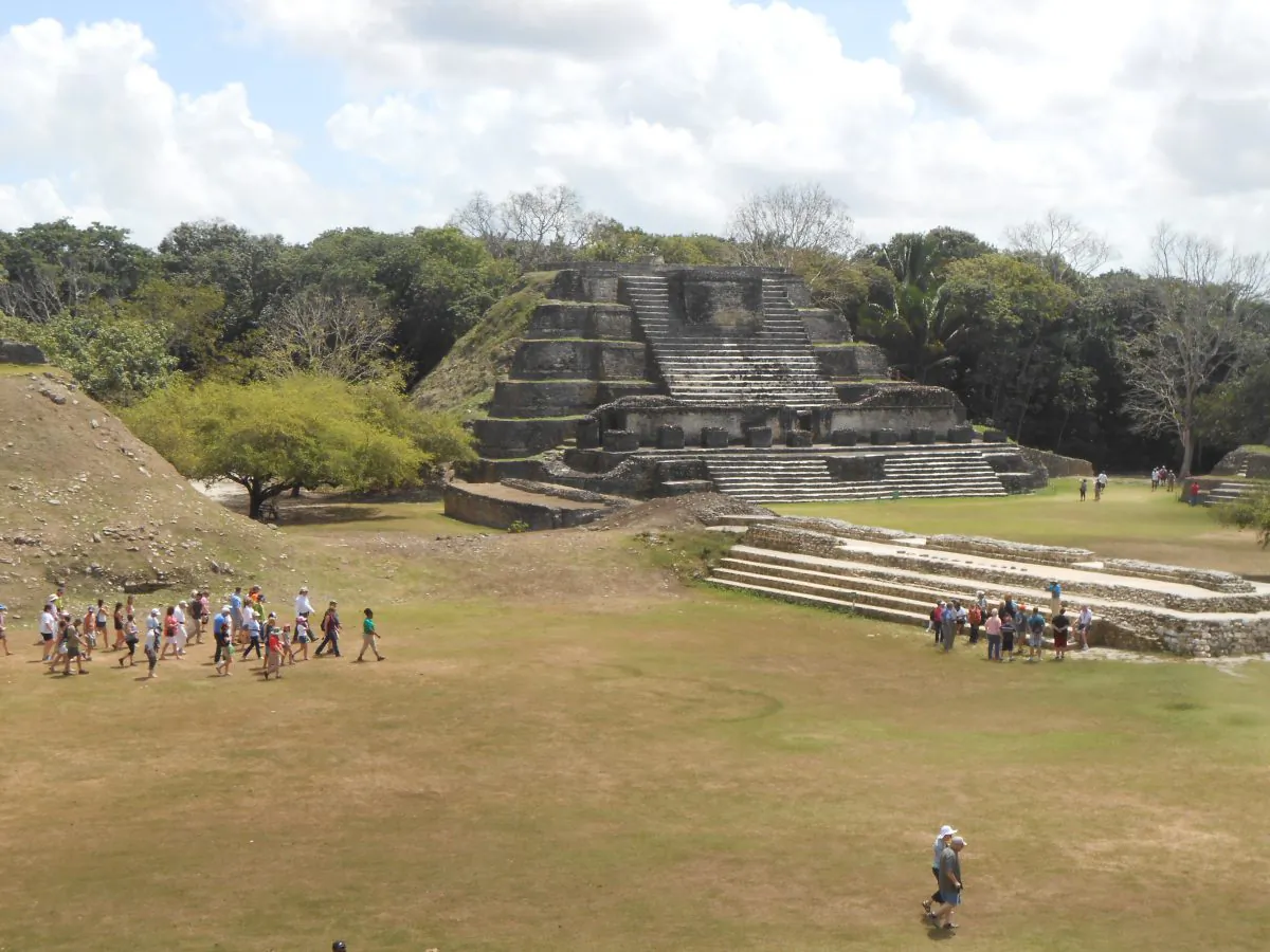 The main plaza at Altun Ha, looking toward the Temple of the Masonry Altars. The ancient Mayan city was occupied from about 900 B.C. to A.D. 1000 A.D. (Photos by Bruce Blake)