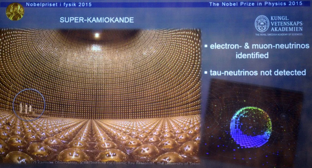 The research field of Takaaki Kajita of Japan, co-winner of the Nobel Prize in Physics 2015, during a press conference of the Nobel Committee to announce the winner of the 2015 Nobel Prize in Physics on October 6, 2015 in Stockholm, Sweden. (JONATHAN NACKSTRAND/AFP/Getty Images)