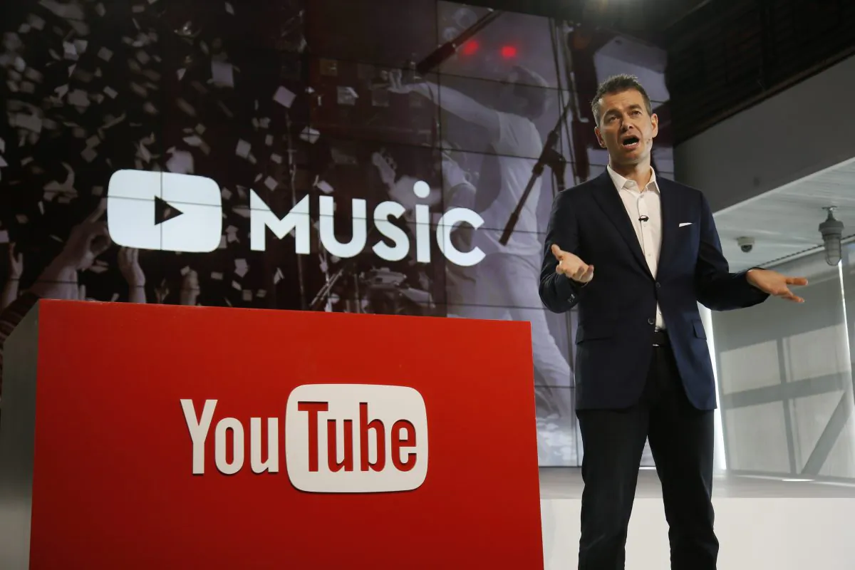 Robert Kyncl, YouTube Chief Business Officer, speaks about music as YouTube unveils "YouTube Red," a new subscription service, at YouTube Space LA offices on Wednesday, Oct. 21, 2015. (AP Photo/Danny Moloshok)