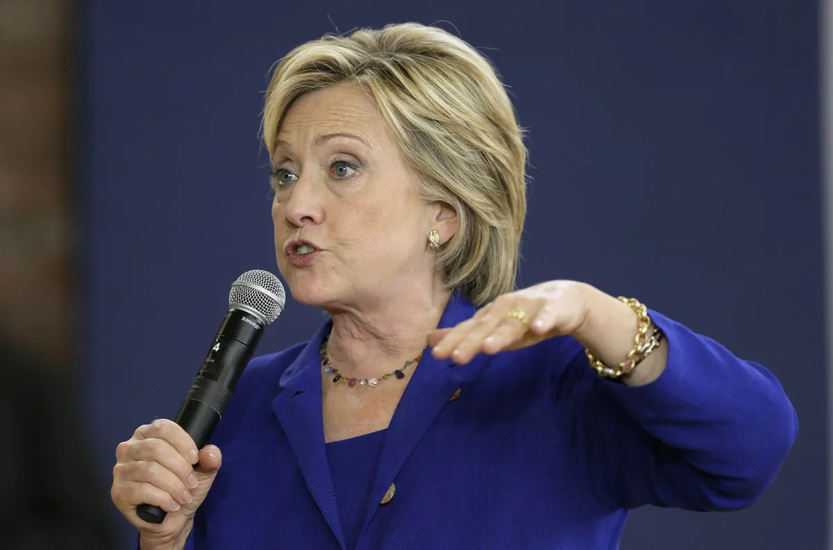 Democratic presidential candidate Hillary Rodham Clinton speaks during a community forum on healthcare at Moulton Elementary School in Des Moines, Iowa, on Sept. 22, 2015. (AP Photo/Charlie Neibergall)