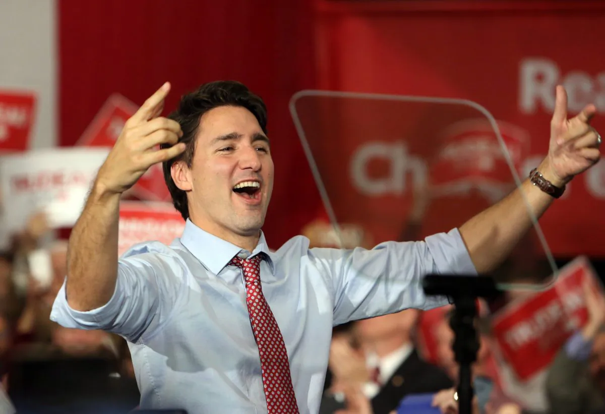 A jubilant prime minister-designate Justin Trudeau addresses supporters at a welcome rally in Ottawa on Oct. 21, 2015, the day after winning the federal election. (The Canadian Press/Fred Chartrand)
